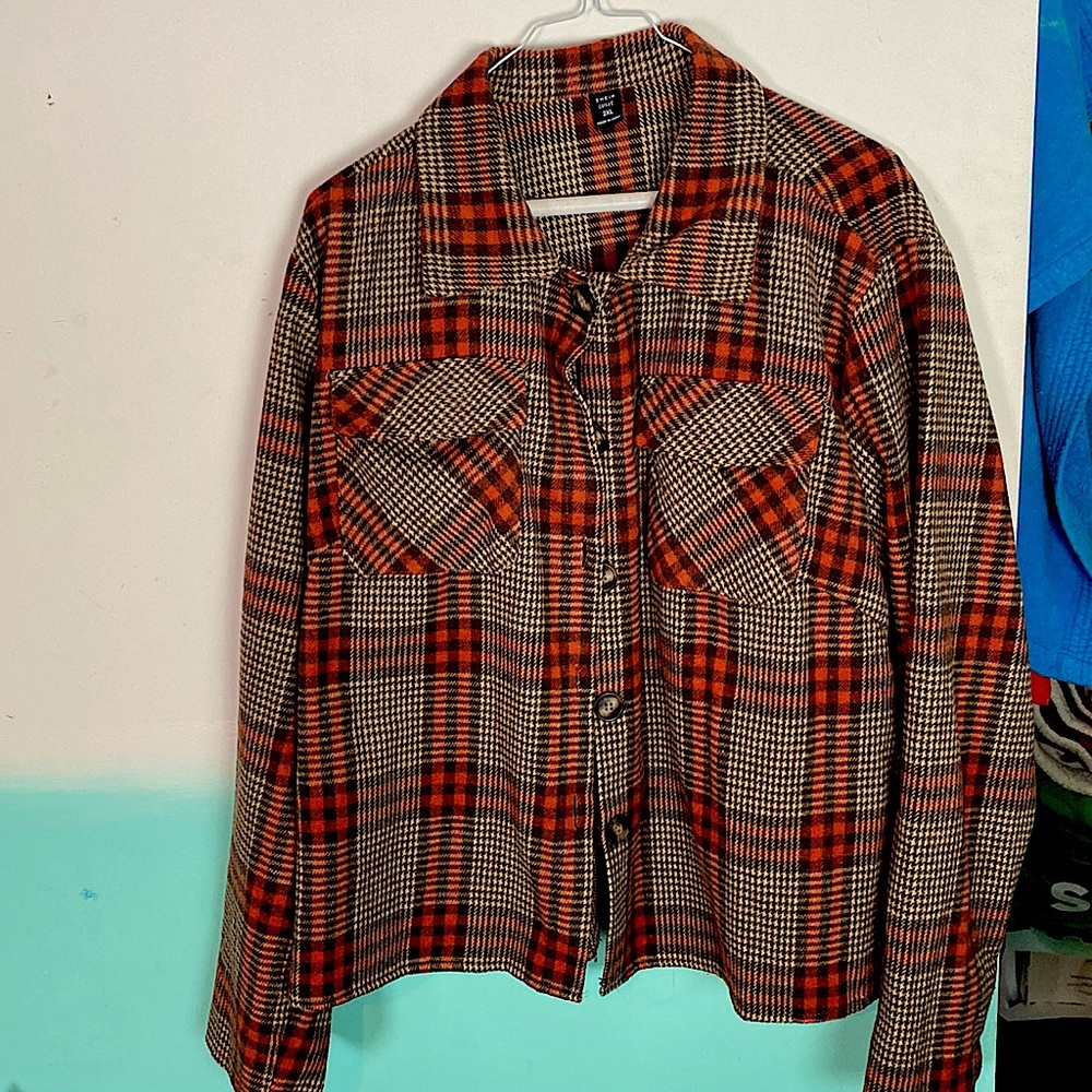 Plaid brown and orange jacket!